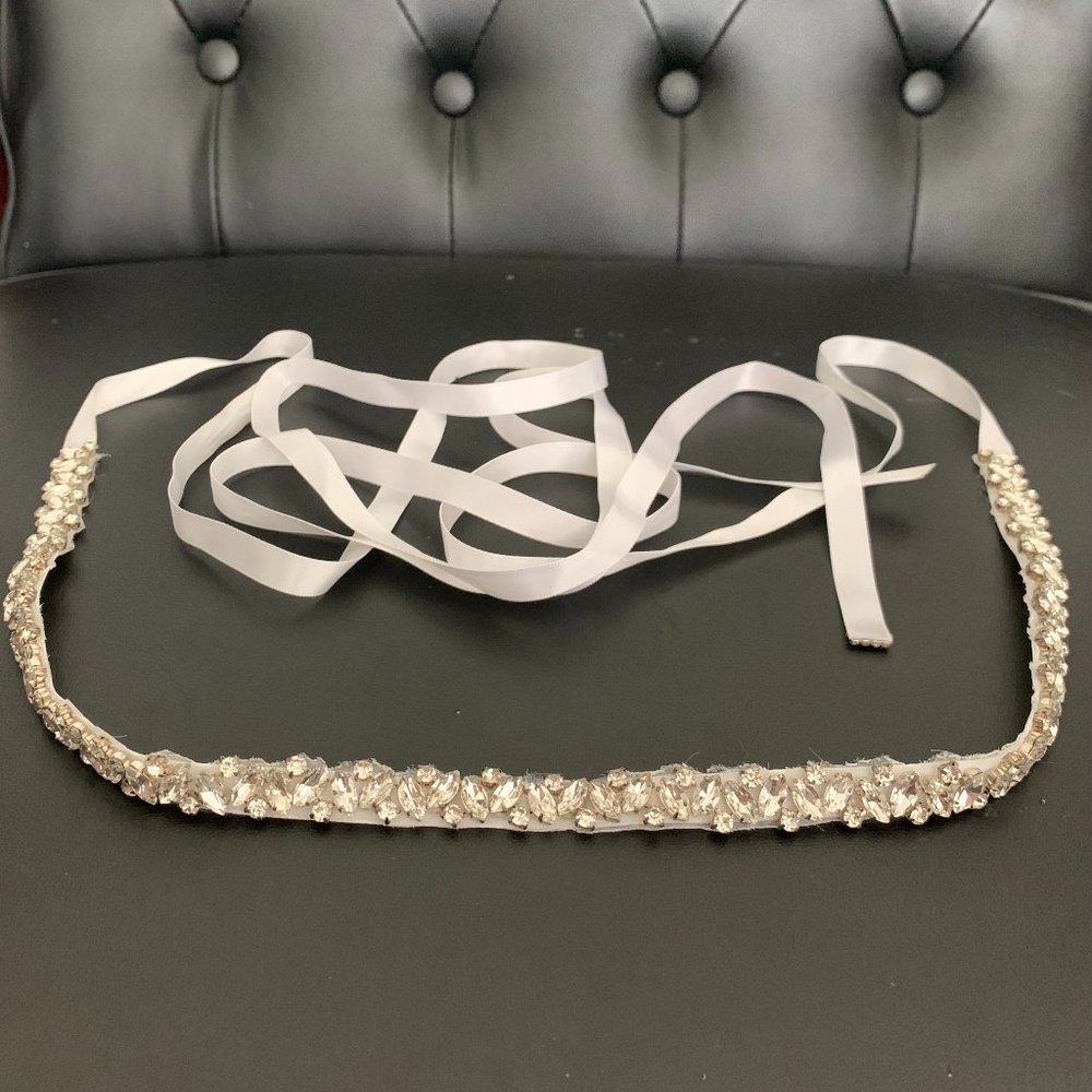 Oval Rhinestone Sash with Ribbon Tie
